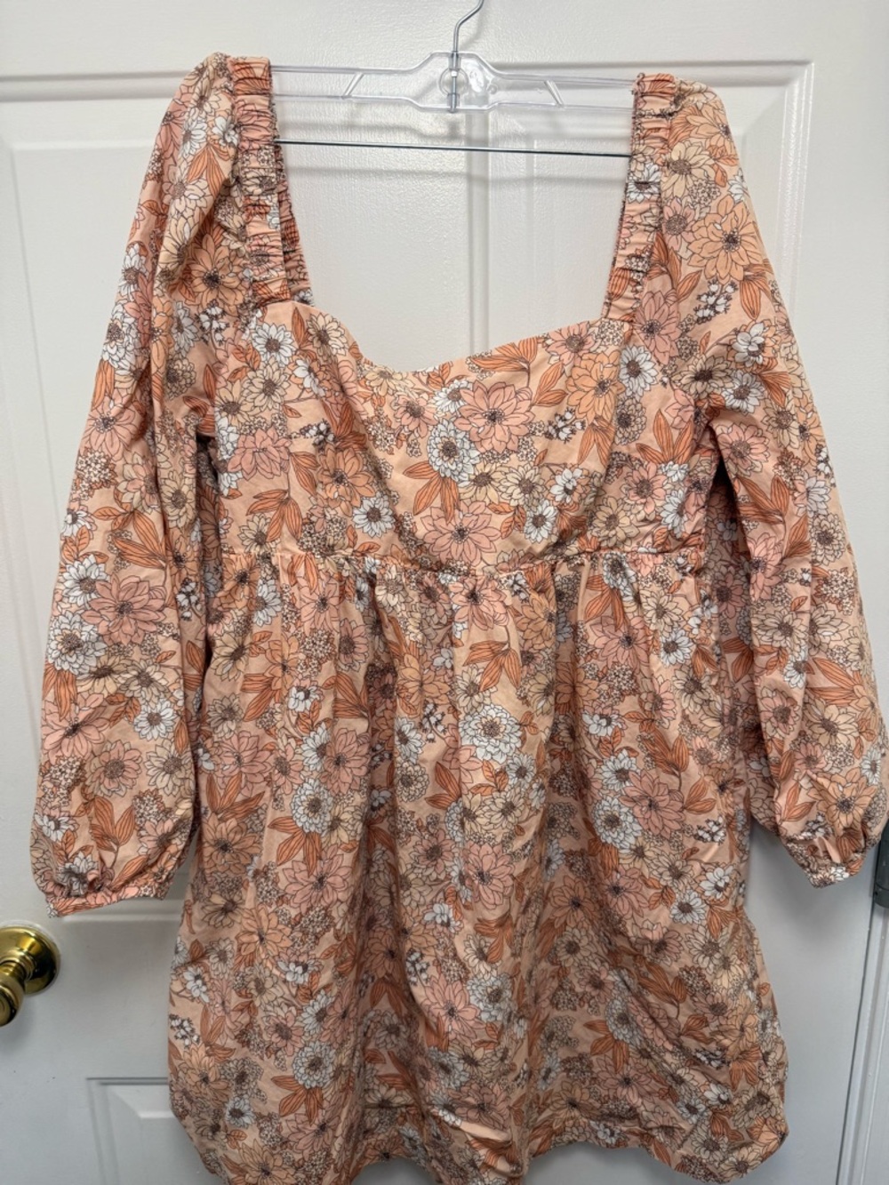 J.Crew Square Neck Long Sleeve Light Pink Floral Mini Dress M Pockets Spring